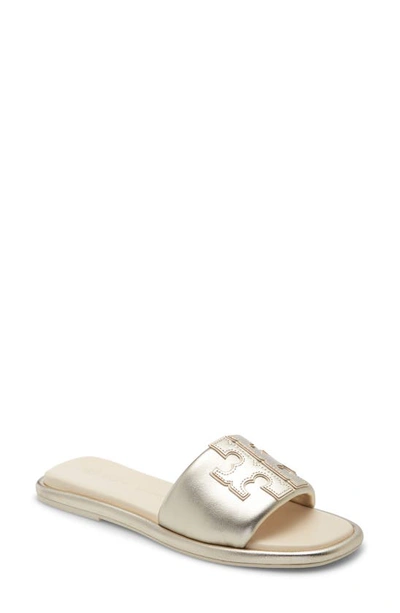 Shop Tory Burch Double T Sport Slide Sandal In Spark Gold / New Cream / Gold