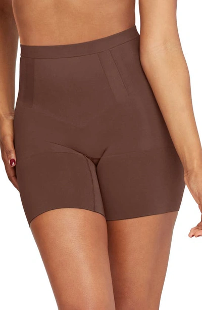 Shop Spanxr Oncore Mid Thigh Shorts In Chestnut Brown