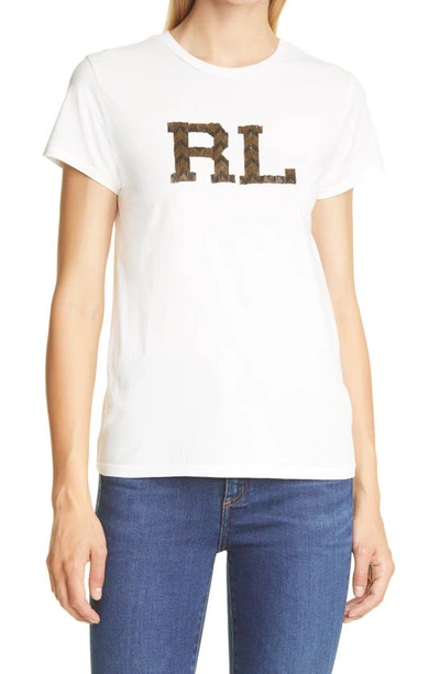 Shop Polo Ralph Lauren Beaded Logo Cotton T-shirt In Nevis