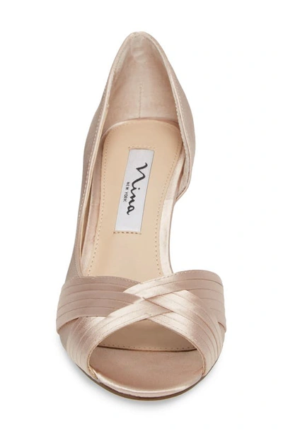 Shop Nina Contesa Open Toe Pump In Champagne Satin