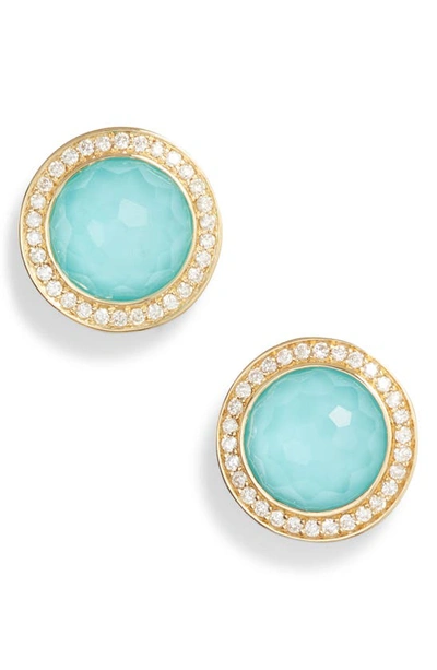 Shop Ippolita Lollipop Stone & Diamond Stud Earrings In Gold/ Turquoise