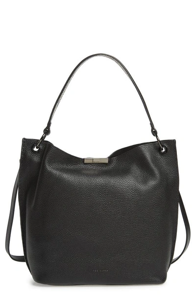 Shop Ted Baker Jalinda Exotic Leather Hobo & Snake Embossed Pouch In Black