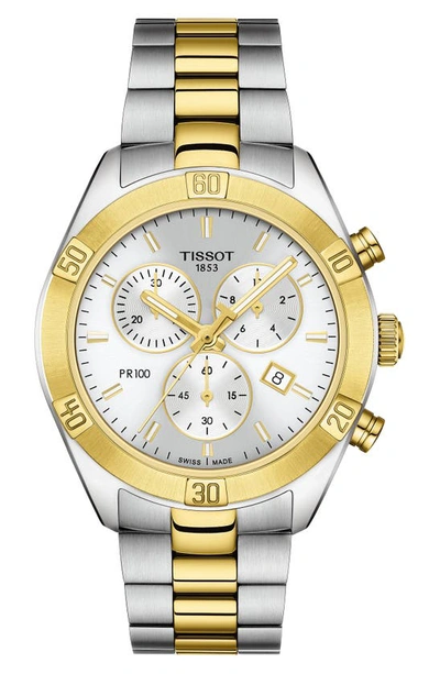 Shop Tissot Pr 100 Classic Chronograph Bracelet Watch, 38mm In Silver/ Gold