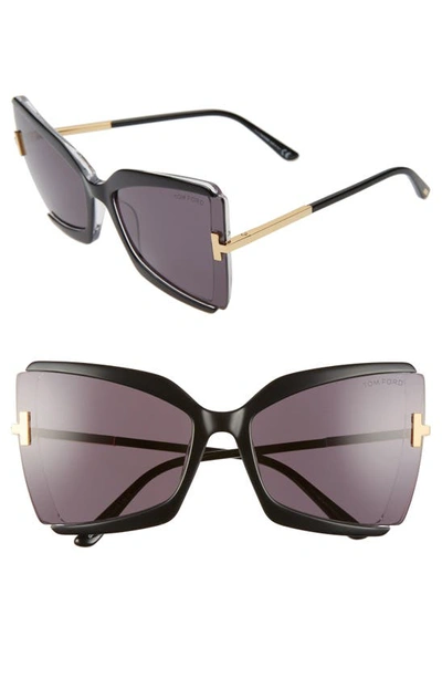 Shop Tom Ford Gia 63mm Oversize Butterfly Sunglasses In Black Crystal/ Grey