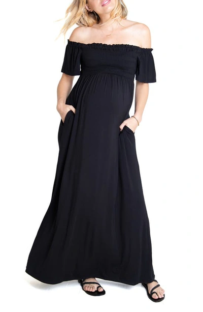 Shop Ingrid & Isabelr Off The Shoulder Maternity Maxi Dress In Black