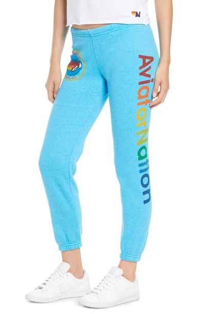 Shop Aviator Nation Rainbow Logo Sweatpants In Neon Blue
