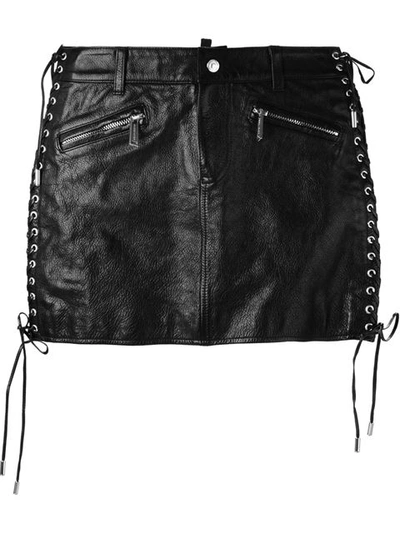 Dsquared2 Lace-up Nappa Leather Mini Skirt In Black