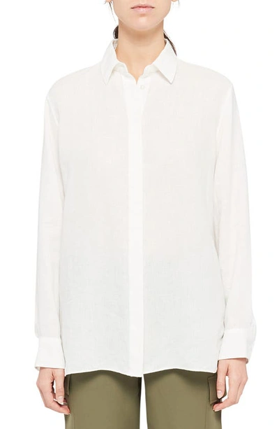 Shop Theory Long Sleeve Linen Button-up Shirt In White
