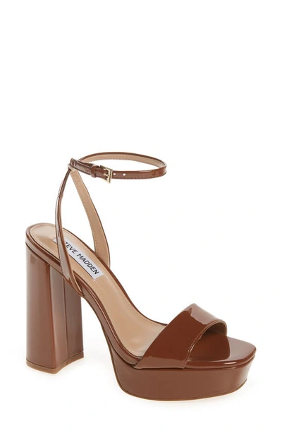 Shop Steve Madden Lessa Platform Ankle Strap Sandal In Cognac Patent