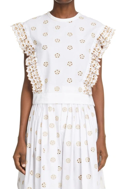 Shop Chloé Embroidered Cotton Eyelet Top In White Beige