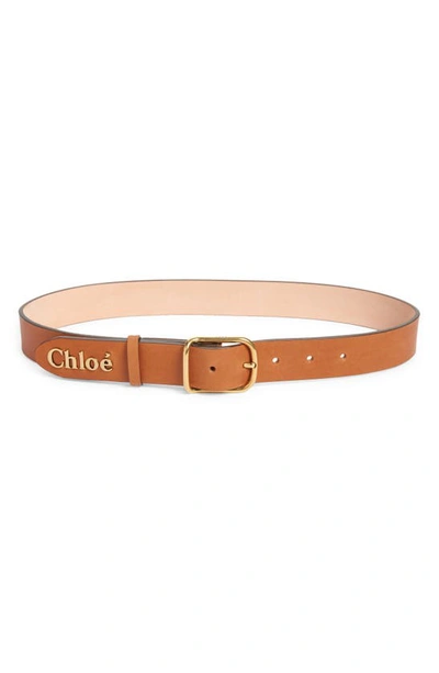 Shop Chloé Logo Leather Belt In Canyon Brown