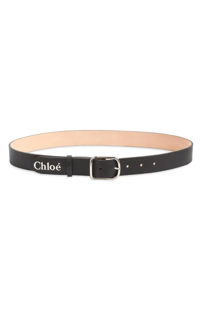 Shop Chloé Logo Leather Belt In Black