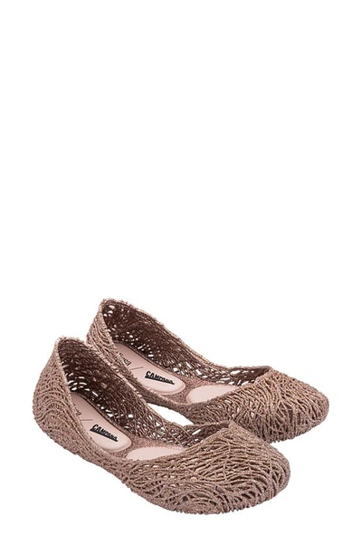 Shop Melissa Campana Flow Flat In Gold Glitter Clear/ Pink