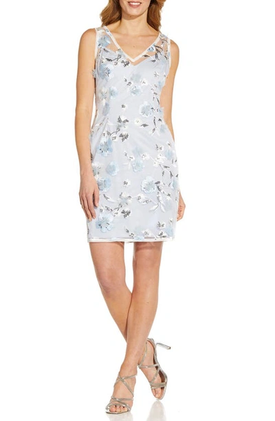 Shop Adrianna Papell Floral Embroidery Sleeveless Sheath Dress In Clearwater/ Ivory