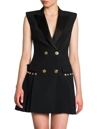 Shop Versace Women's Envers Pleated Blazer Dress In Black