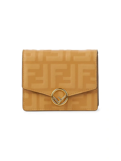 Shop Fendi Women's Small Ff Leather Wallet-on-chain In Dark Honey
