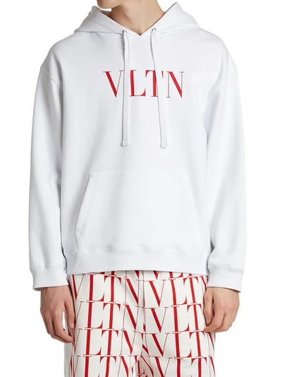 Shop Valentino Vltn Jersey Hoodie In Bianco
