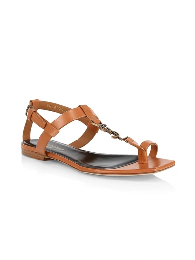 Shop Saint Laurent Cassandra Leather Sandals In Tan