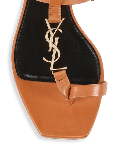 Shop Saint Laurent Cassandra Leather Sandals In Tan