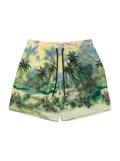 Shop Palm Angels X Vilebrequin Jungle Print Swim Trunks In Green