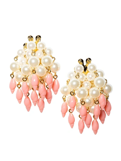 Shop Lele Sadoughi 14k Goldplated, Acrylic Pearl & Resin Conch Shell Cluster Earrings In Coral