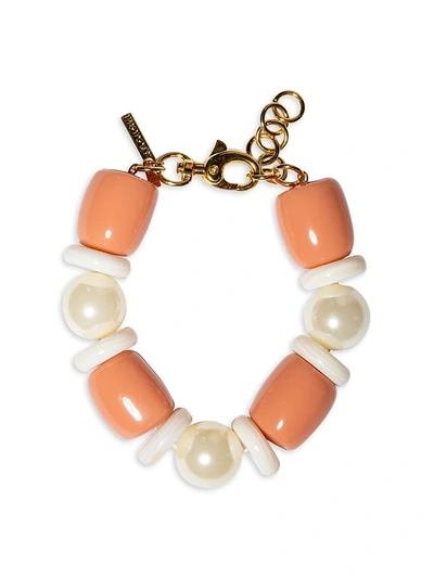 Shop Lele Sadoughi Monaco 18k-gold-plated, Acrylic Pearl, & Multi-stone Bracelet In Coral