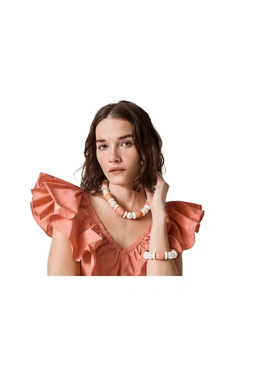 Shop Lele Sadoughi Monaco 18k-gold-plated, Acrylic Pearl, & Multi-stone Bracelet In Coral