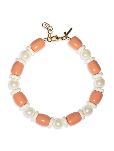 Shop Lele Sadoughi Monaco 14k Goldplated, Acrylic Pearl & Multi-stone Necklace In Coral