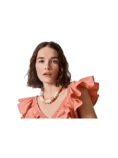 Shop Lele Sadoughi Monaco 14k Goldplated, Acrylic Pearl & Multi-stone Necklace In Coral