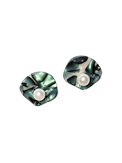 Shop Lele Sadoughi Acrylic Pearl Clamshell Stud Earrings In Abalone