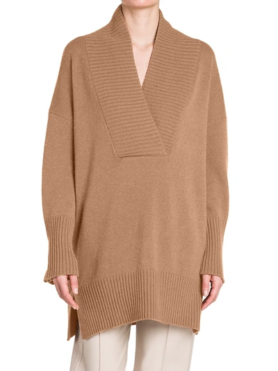 Shop Agnona Oversized V-neck Cashmere Sweater In Camel