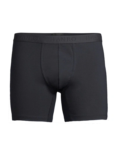 Shop Hanro Men's Cotton Essentials Long-leg Boxer Briefs In All Black