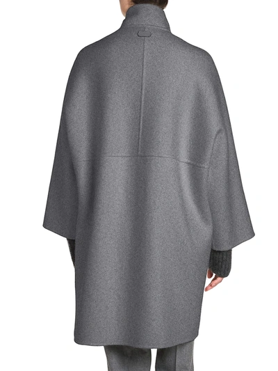Shop Agnona Mink-trim Cashmere-blend Zipped Jersey Coat In Flannel Grey Charcoal Grey