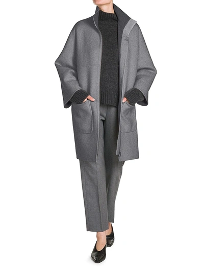 Shop Agnona Mink-trim Cashmere-blend Zipped Jersey Coat In Flannel Grey Charcoal Grey