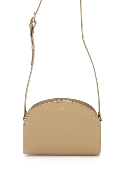 Shop Apc Demi Lune Saffiano Print Leather Crossbody Bag In Brown,beige