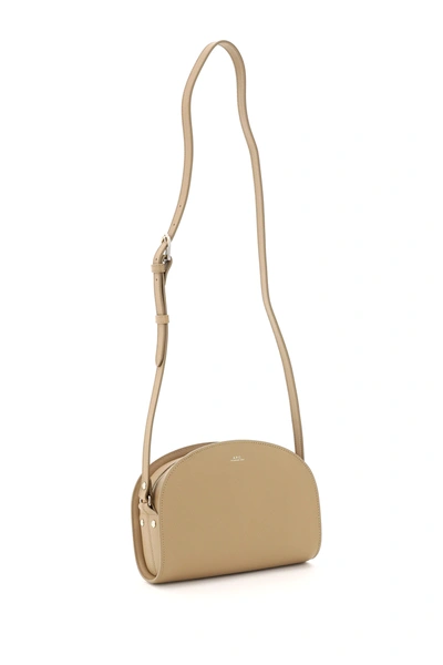 Shop Apc Demi Lune Saffiano Print Leather Crossbody Bag In Brown,beige