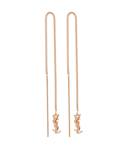 Shop Saint Laurent Monogram Drop Chain Earrings In 粉色