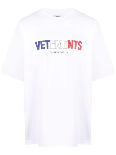Shop Vetements France Logo Cotton T-shirt In 白色