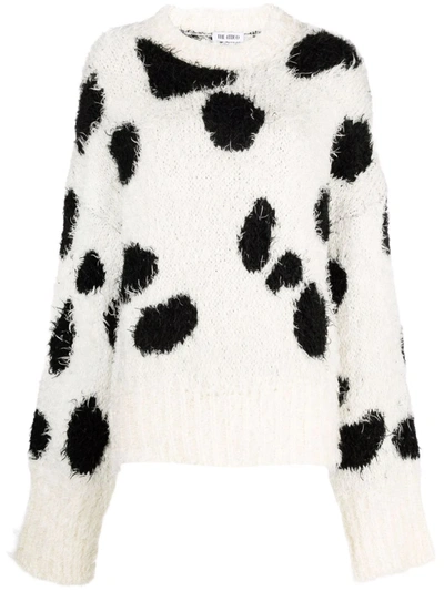 Shop Attico Cow-print Knitted Jumper In 白色