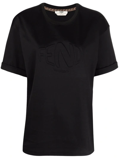 Shop Fendi Logo Embossed T-shirt In 黑色