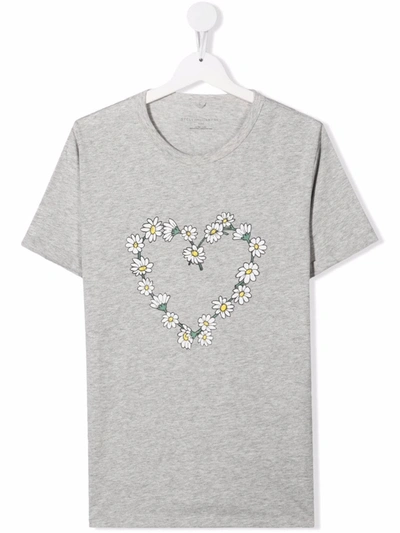 Shop Stella Mccartney Teen Daisy-chain Heart-print T-shirt In 灰色