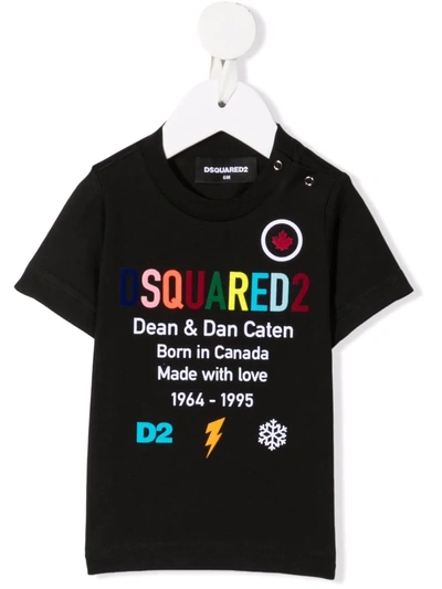 Dsquared2 Black T-shirt For Baby Boy With Multicolor Logo In 黑色