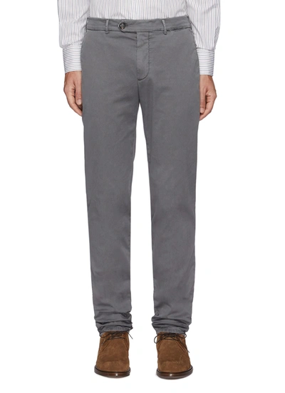 Shop Brunello Cucinelli Slim Fit Tailored Cotton Pants In Grey