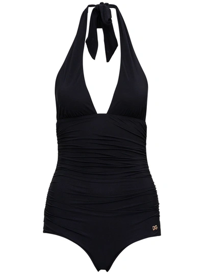 Shop Dolce & Gabbana Black Swimsuit With Wide Neckline