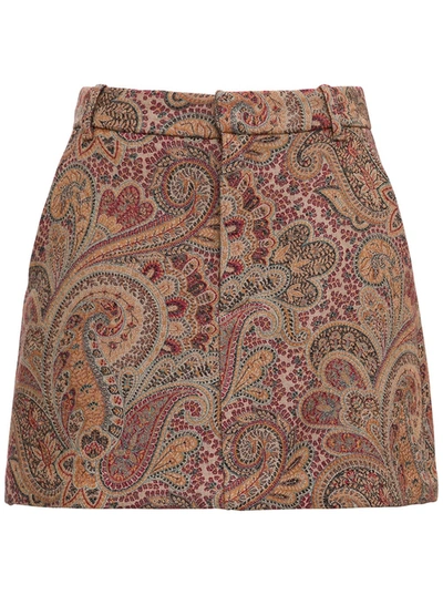 Shop Etro Divided Mini Skirt With Paisley Jacquard Motif In Beige