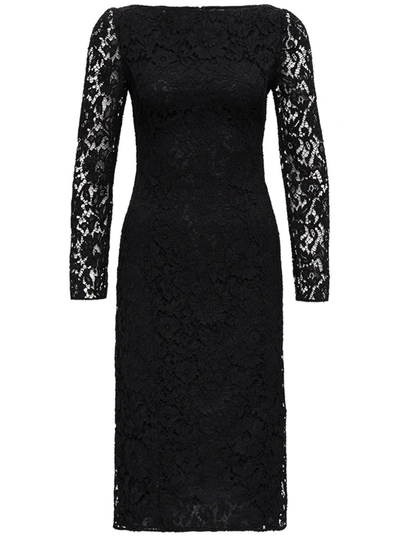 Shop Valentino Long Dress In Black Lace