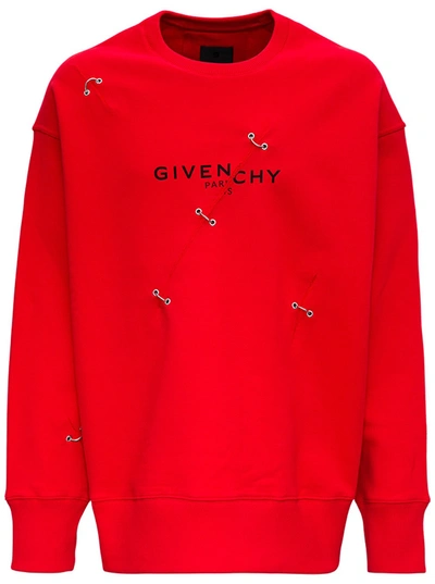 Shop Givenchy Red Oversize Sweatshirt With Logo And Metal Details