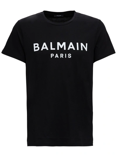 Shop Balmain Black Cotton T-shirt With Logo