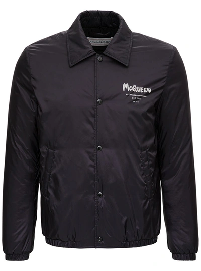 Shop Alexander Mcqueen Black Nylon Jacket With Logo Print