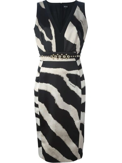 Just Cavalli Studded Waist Zebra Print Dress In Black